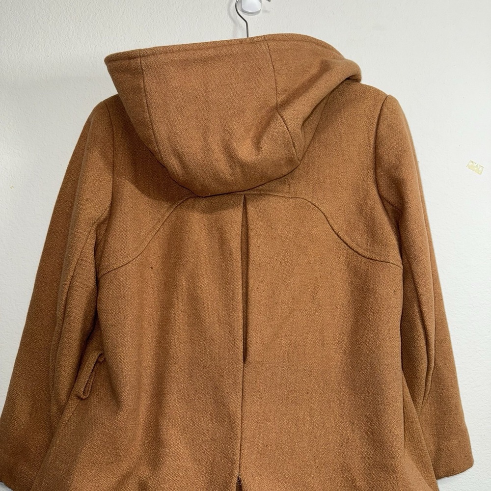 Vintage Hooded Wool Coat Camel Brown Long Lined Trench Women's Mid-Century PICS* - Picture 11 of 16